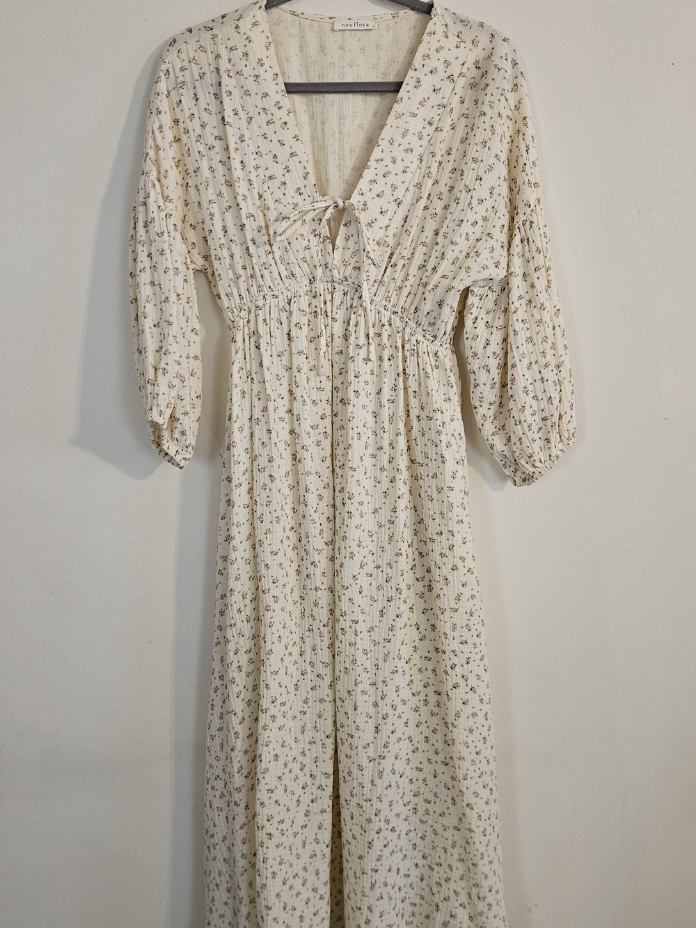Tie-Front Cream Floral Maxi Dress